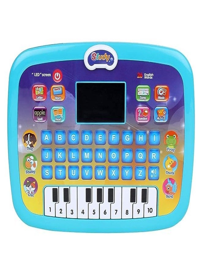 PULSBERY كمبيوتر محمول تعليمي للأطفال من بولسبري لتعليم اللغة الإنجليزية - كمبيوتر تعليمي للأطفال الصغار بتصميم كرتوني للأبجدية والأرقام، مزود بإضاءة وصوت، متعدد الألوان - Image 2